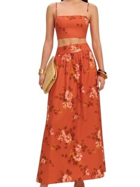 Reformation Amor Coral Bloom Two Piece Floral  Maxi Skirt Size 8